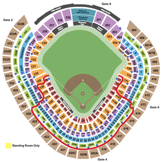 New York Yankees Tickets Kopen - Yankee Stadium Plattegrond