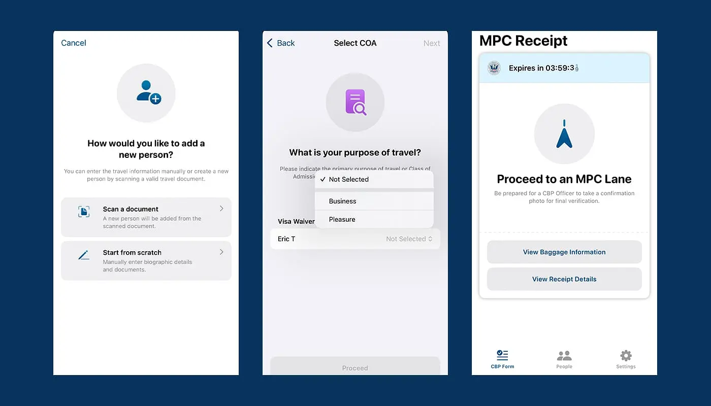 Mobile Passport Control (MPC) app voor New York - stappen