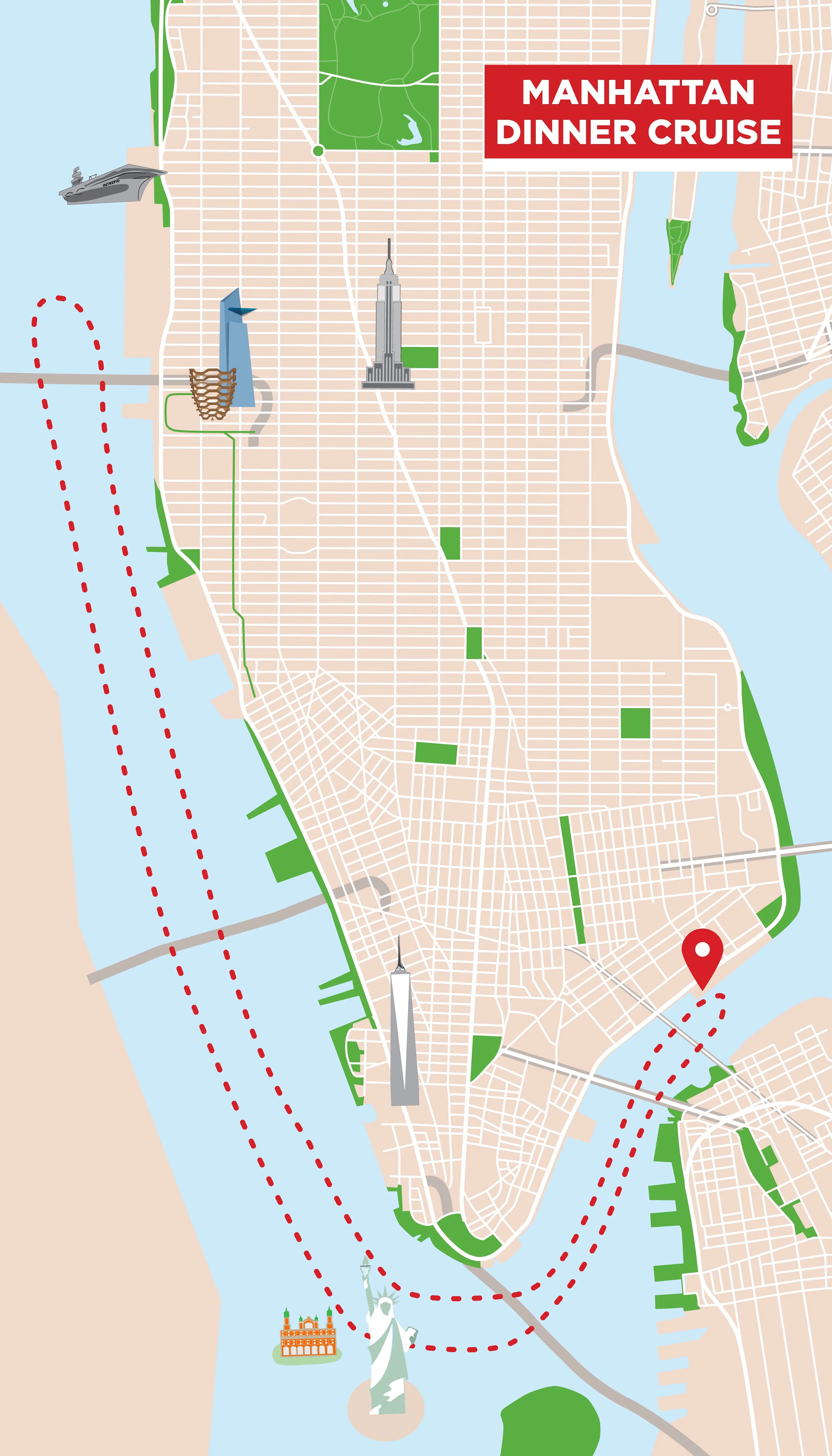 Manhattan Dinner Cruise in New York - Map van de route