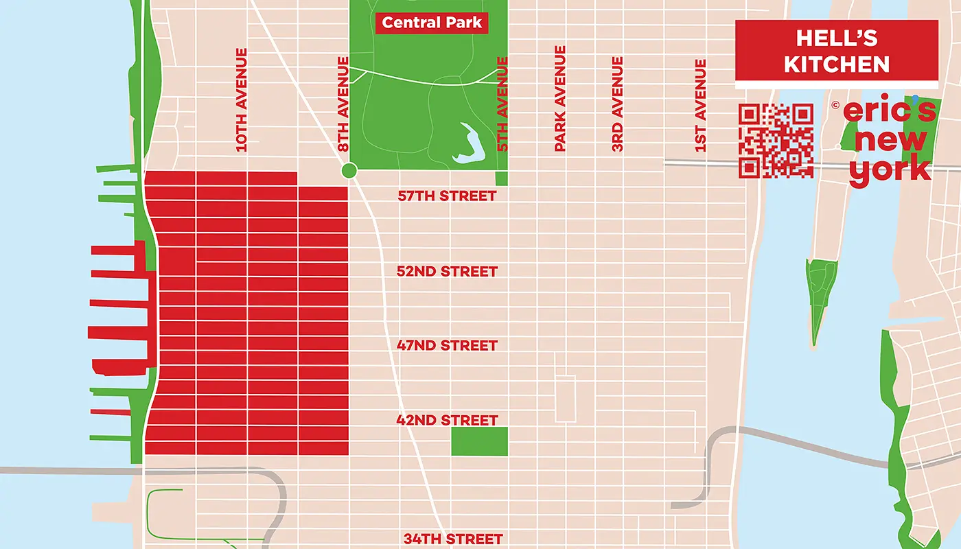 Hell's Kitchen in New York - Gratis Plattegrond