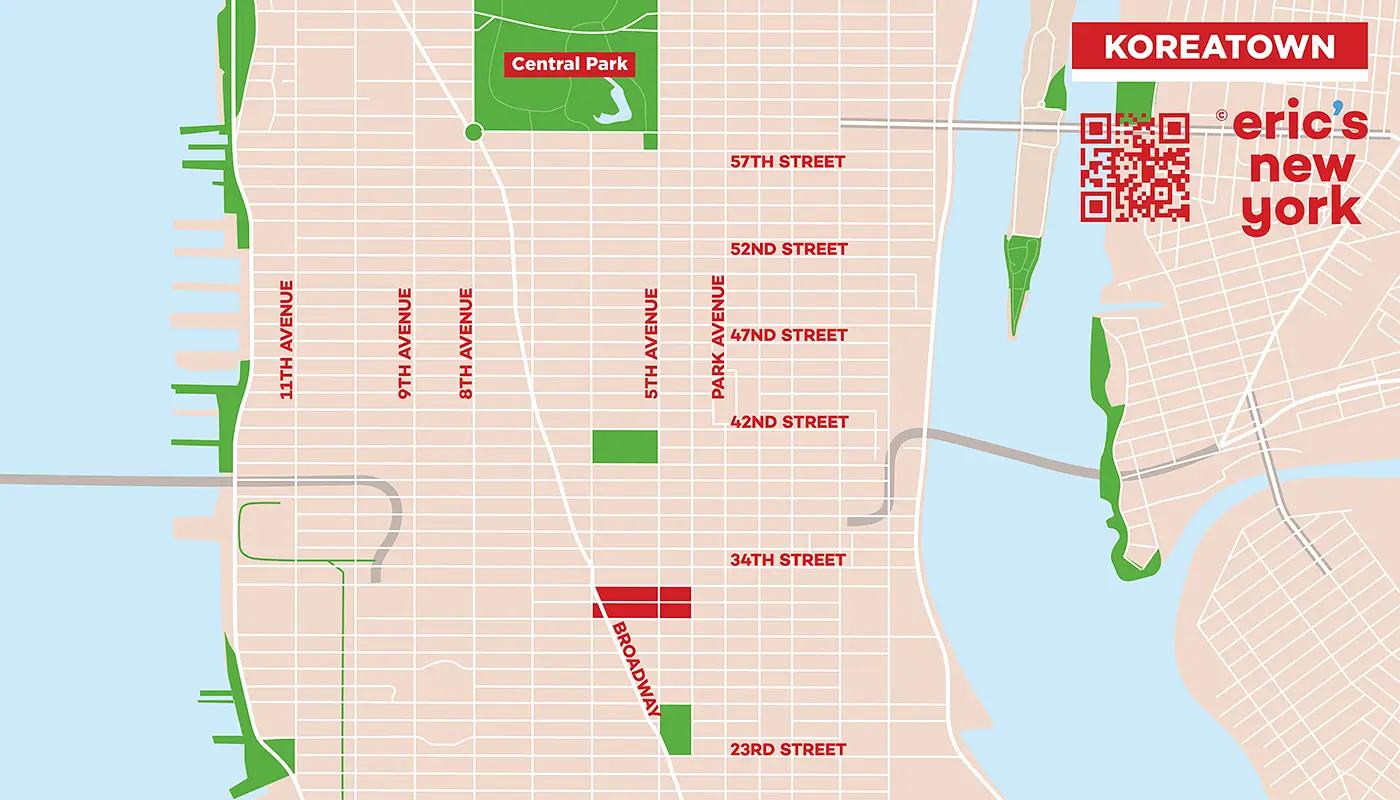 Koreatown in New York - Gratis Plattegrond