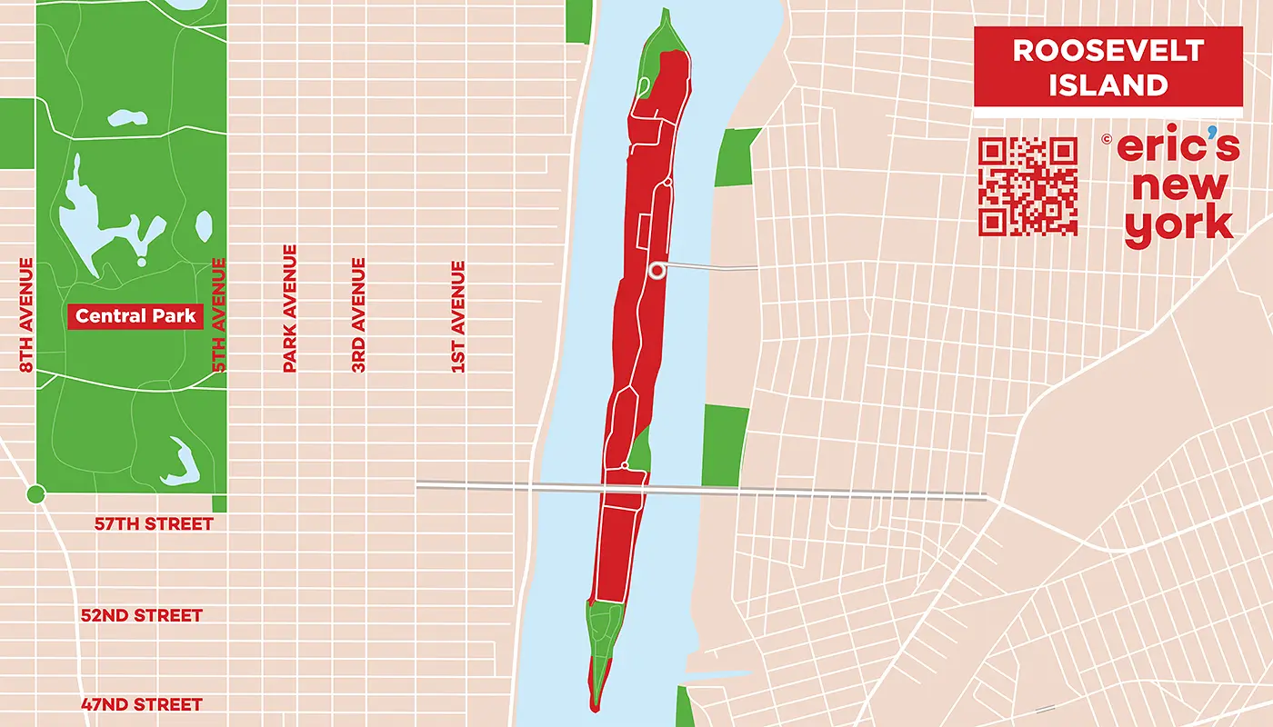 Roosevelt Island in New York - Gratis Plattegrond