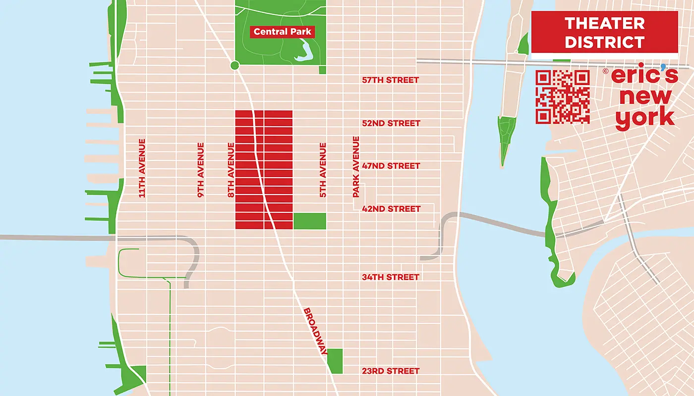 Theater District in New York - Gratis Plattegrond