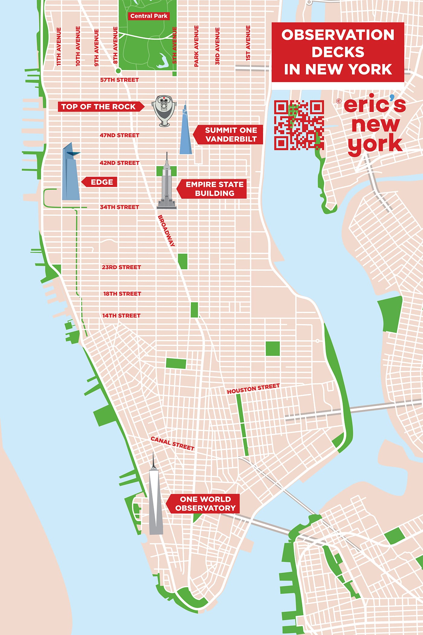 Beste Observatiedekken in New York Locaties Plattegrond