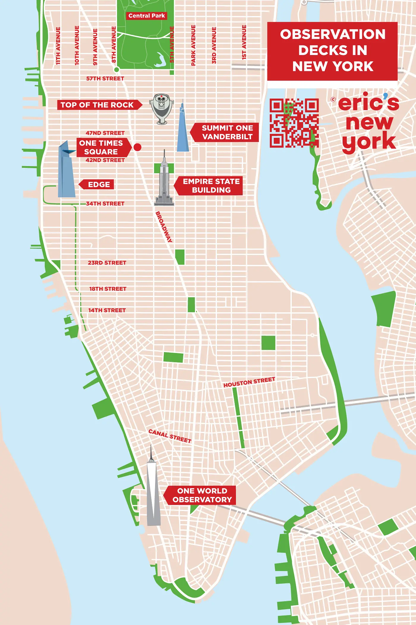Beste Observatiedekken in New York Locaties Plattegrond
