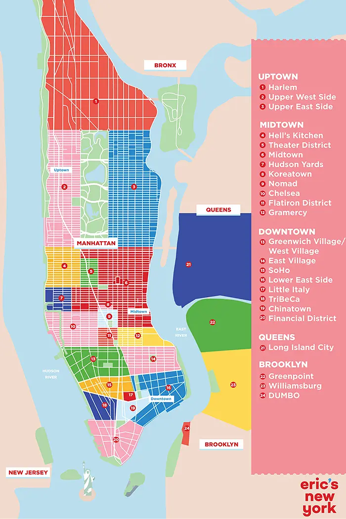 Boroughs en wijken in New York - Kaart van de wijken